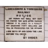 Lancashire and Yorkshire cast iron railway notice for shutting the gate on a crossing, 51 x 59cm