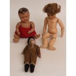 Three various dolls comprising one William Goebel bisque headed with fixed blue eyes, open mouth,