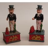 Two novelty cast metal mechanical Uncle Sam money boxes