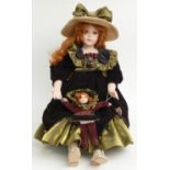 Adele Puppenhaus RF Collection bisque headed doll with closed mouth, brown eyes, red hair and