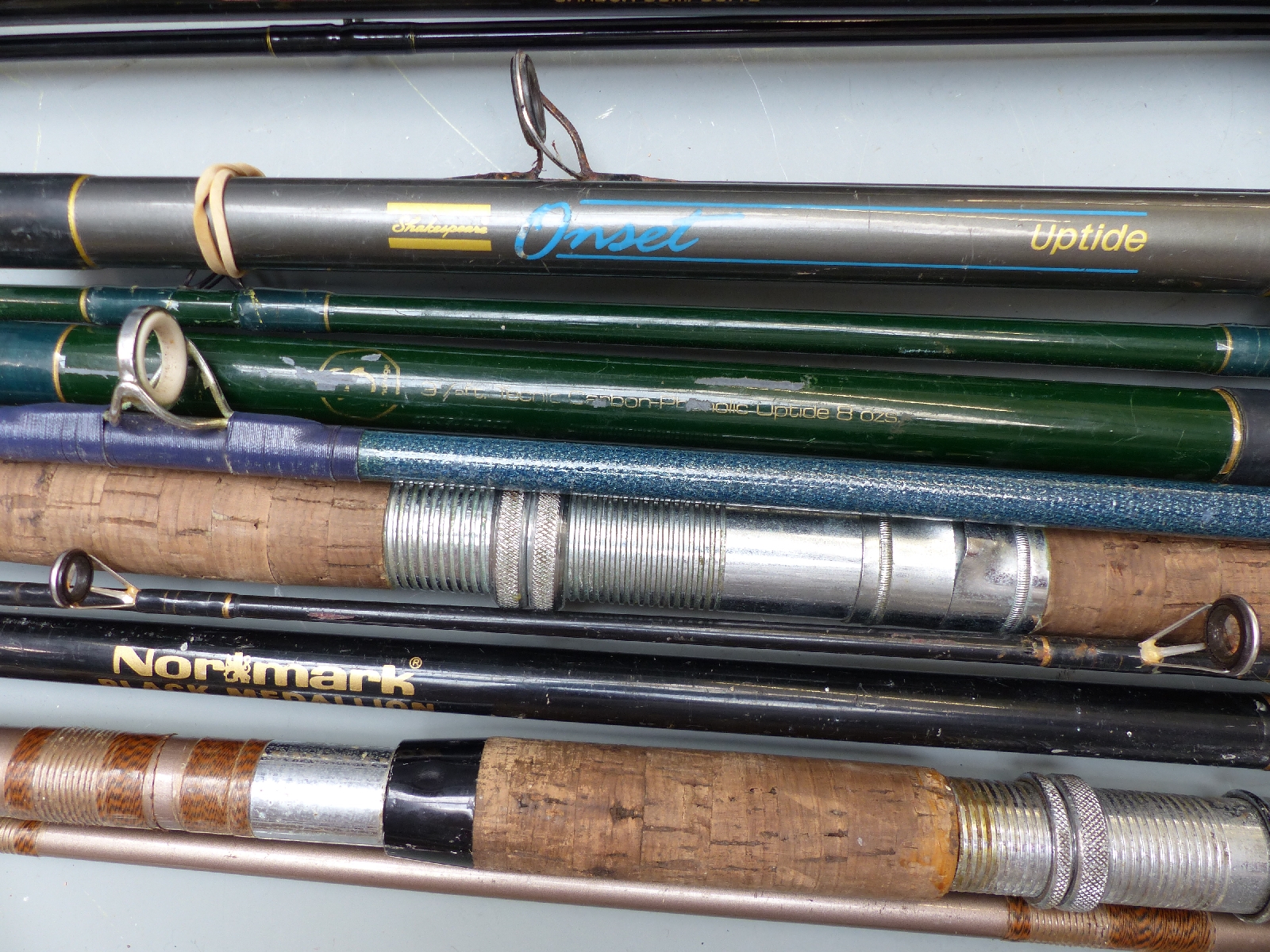 Eight fly fishing and coarse float fishing rods including Norman ...