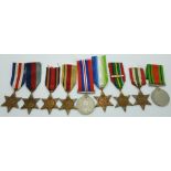 WWII British medals comprising seven Stars 1939/45, France & Germany, Burma, Atlantic, Pacific