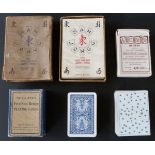 Various English playing card games including five-suit bridge cards, 65 cards, joker and rules in