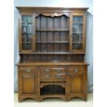 Art Nouveau oak and ash glazed dresser with four drawers and cubby hole. W169 x D48 x H222cm