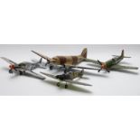 Four Corgi and similar large scale diecast model aeroplanes including Spitfire, Mustangs etc.