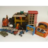 A collection of Corgi, Dinky and similar diecast model vehicles together with a wooden and plastic