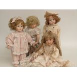 Four bisque headed dolls comprising Angelina Dolls Tessa, Susan Wakeem, Donna & Effner Kayla and