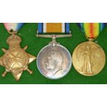 Royal Navy WWI medals comprising 1914/1915 Star, War Medal and Victory Medal, named to 4445 W