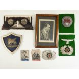 WWII Nazi Germany Third Reich framed photograph of Adolf Hitler, viewer, cap badges etc