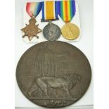 British Army WWI medals comprising 1914/1915 Star, War Medal and Victory Medal, named to Pte E A