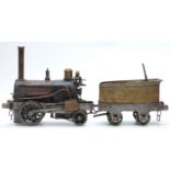 3 1/2 inch gauge 0-2-2 live steam Rocket tender locomotive with twin outside cylinders, slip