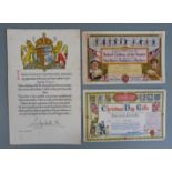 WWI Royal 'Thank you' certificates and a further example thanking the recipient for sheltering