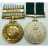 A United Nations Korea Medal together with a Pakistan Medal, named to 3029648 Sep Dilawar Khan,