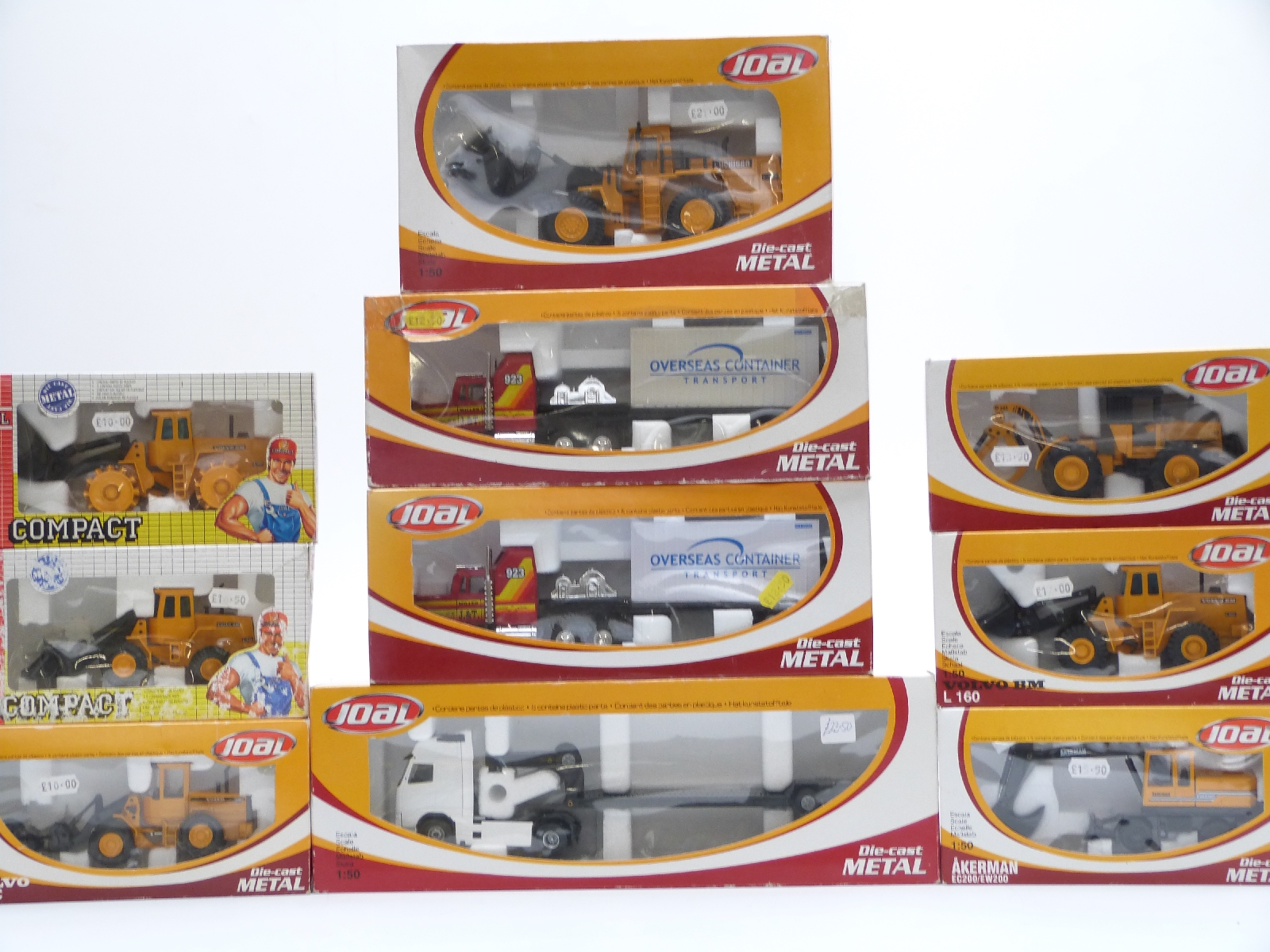 Ten Joal diecast model construction vehicles and vehicle sets, all in original boxes.