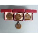 Four 1953/1954 Coronation bronze swimming medals for King Edward VII school, Sheffield, the
