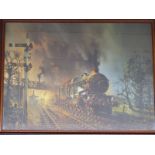 Barrie Clark print GWR steam locomotive at speed, 60 x 79cm