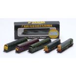 Six Grayham Farish, Trix and similar N gauge diesel locomotives including BR Class 25 8304 in