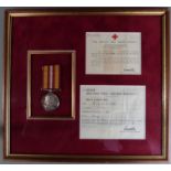 British Red Cross Society framed and mounted Voluntary Medical Services Medal, certificate named