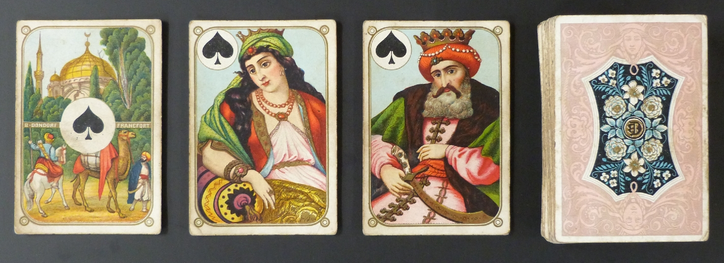 Dondorf, Frankfurt, germany playing cards. Four Continents pack. Backs floral design with maker's