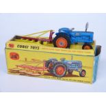 Corgi Toys diecast model Gift Set 18 Fordson Power Major Tractor And Four Furrow Plough with blue