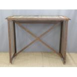 Industrial/ shopfitting/ haberdashery Superdry display stand/ table with oak plank top, hanging