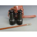 Swagger stick for East Yorkshire Regiment and binoculars by Carmichael London, with case