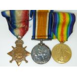 British Army WWI medals comprising 1914-1915 Star War medal and Victory medal named to 9547 Pte W