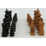 An 19thC Old English pattern antique boxwood and ebony chess set, height of King, 10cm