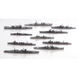 Ten Neptun and similar diecast model waterline ships including Sendai, Atlanta, Oyodo etc, largest