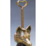 A 19thC brass door stop/porter in the form of a fox's head with riding crop handle, H35cm