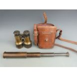 Military Telescope by Ryland & Sons Ltd, London and a cased set of binoculars with settings for