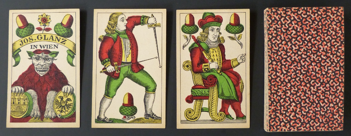 Joseph Glanz, Vienna, Austria playing cards. Bohemia pattern. German suit signs. Full length courts.