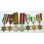 WWII British medals comprising five Stars, France & Germany, Burma with clasp for Pacific,