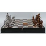 Chinese figural chess set in fitted case, height of King 12.5cm