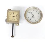 Two Smiths car dashboard clocks, one square, one circular