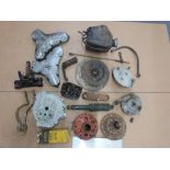 A quantity of motorcycle parts including JAP crankcases, BSA timing cases, hubs, Ariel Arrow parts