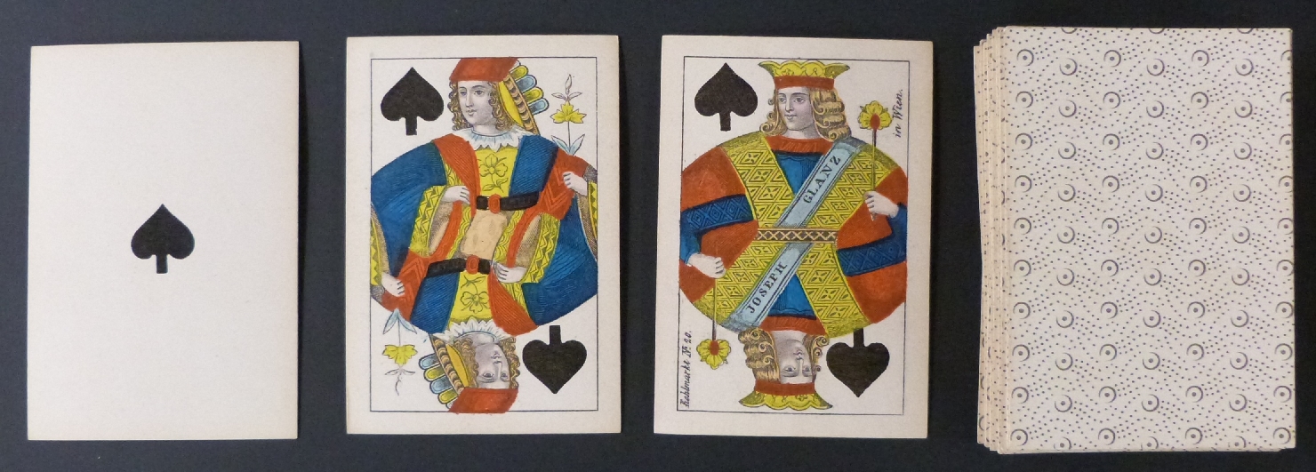 Joseph Glanz, Vienna, Austria playing cards. Vienna pattern 1. Maker's name on king of spades.