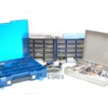 A large collection of N gauge parts, accessories and electrical components including locomotive