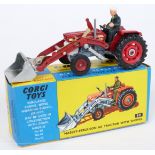 Corgi Toys diecast model Massey-Ferguson '165' Tractor With Shovel with red body and hubs, silver