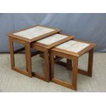 Nest of retro tile inset G plan style tables. W57 x D42 x H48cm