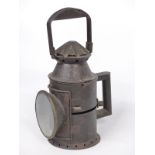 Possibly Great Eastern or LNER three colour railway hand lamp with sliding knob filters, height