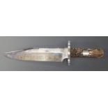 George Wolstenholm & Sons California Bowie knife with 34cm named and engraved blade and horn handle.