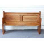 Victorian pitch pine pew with panelled back. W156 x D52 x H95cm