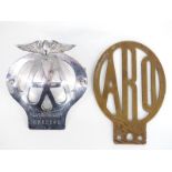 ARO car badge by repute ex Riley Adelphi and an AA badge