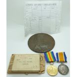 British Army WWI medals comprising War Medal and Victory Medal, named to 31662 Pte S D Shipway,