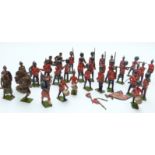 Thirty-seven Britains and similar lead model soldiers including bandsmen, Queens Guards etc.