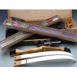 TD 01 trainer archery bow, two sets of arrows and accessories in fitted wooden box