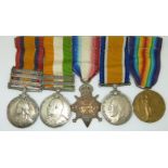 British Army Victorian and WWI medal group comprising Queen's South Africa medal with clasps,