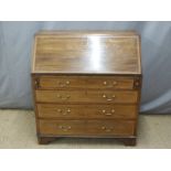 19th or ealry 20th century inlaid mahogany four drawer bureau with fitted interior. W90 x D50 x