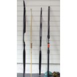 Four archery bows including two recurve and a vintage fibreglass Appollo Merlin, Barnett Sportflight
